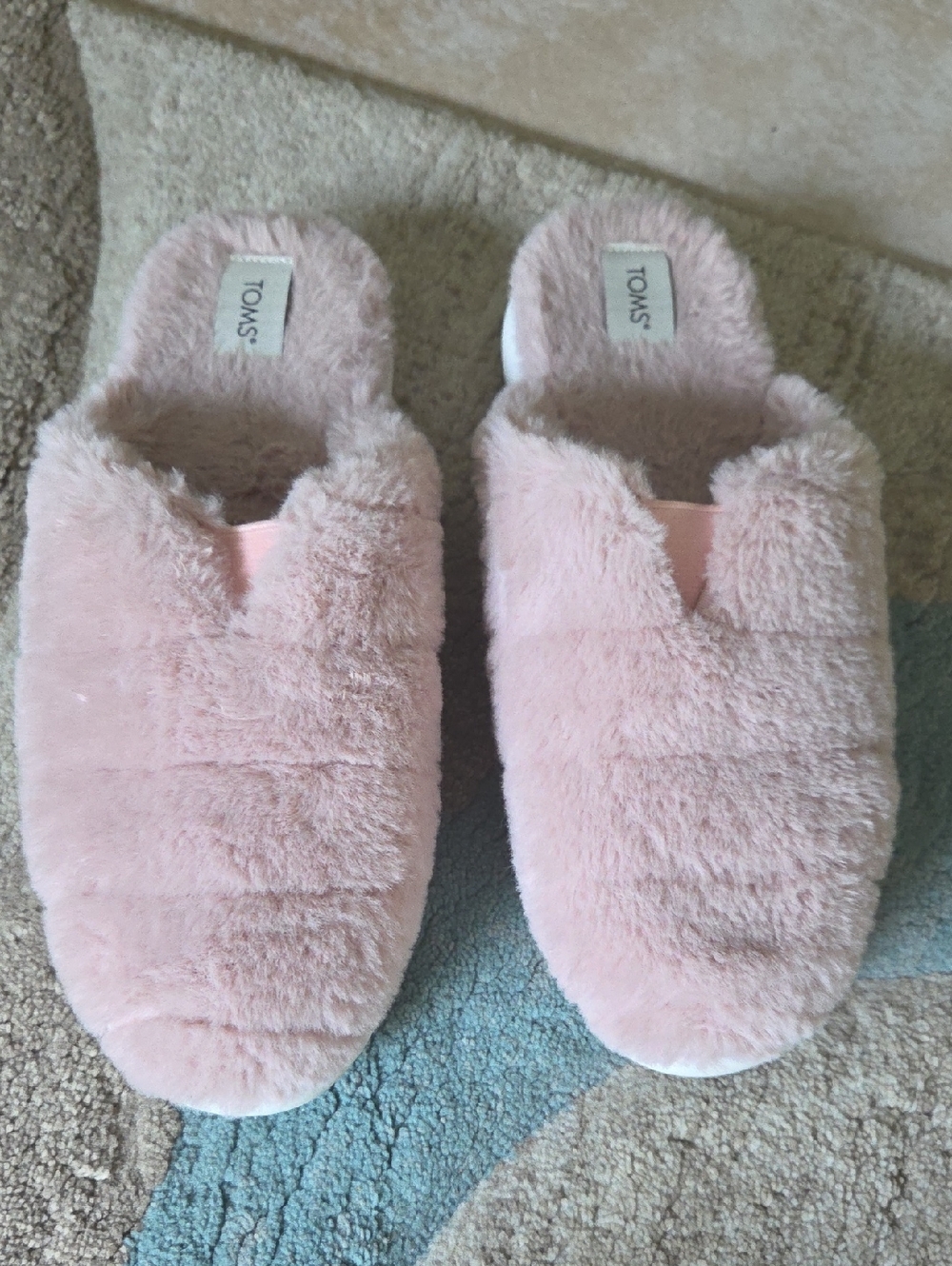 Toms Light Pink Plush Slide Slippers